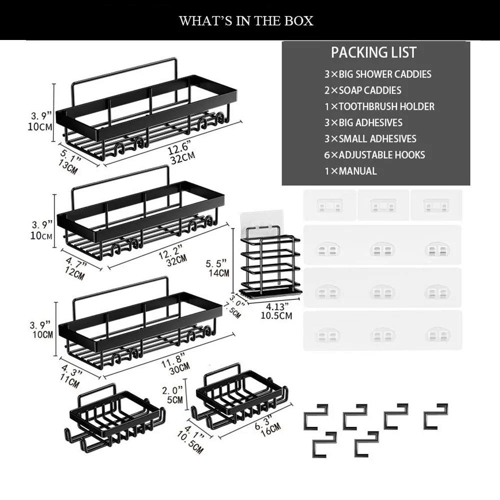 Factory Sale Bath Accessories No Drilling Bathroom 6-piece set Storage Adhesive Shower Caddy Organizer Shelves Corner