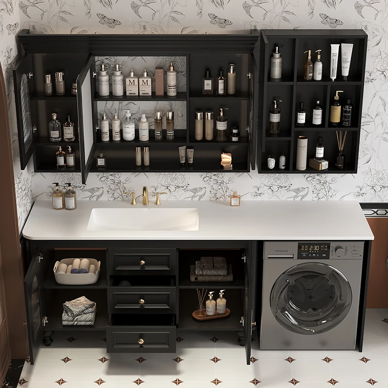 Modern Retro French Balcony Rock Plate Customizable Lacquer One Bathroom Cabinet Combination Toilet Wash Table Washbasin Washing