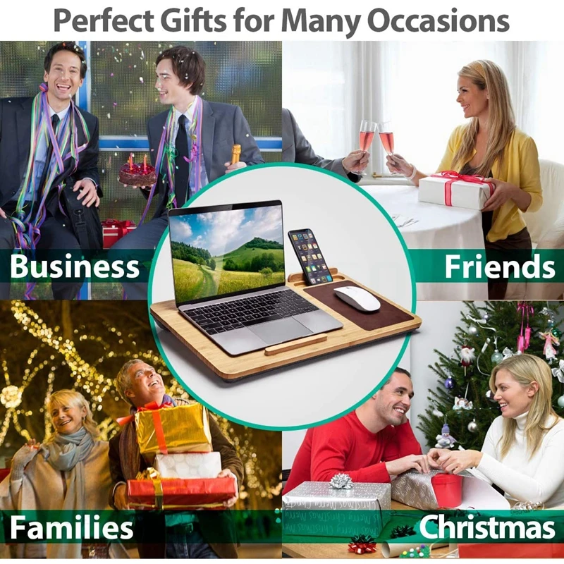 Bamboo laptop desk portable laptop stand with built in brown mouse pad and anti-slip bar