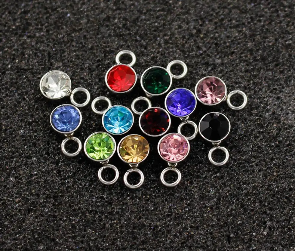 Оптовая продажа 6 мм кристалл нержавеющая сталь 12 месяцев рождения шармы DIY браслет ожерелье ювелирные изделия аксессуары