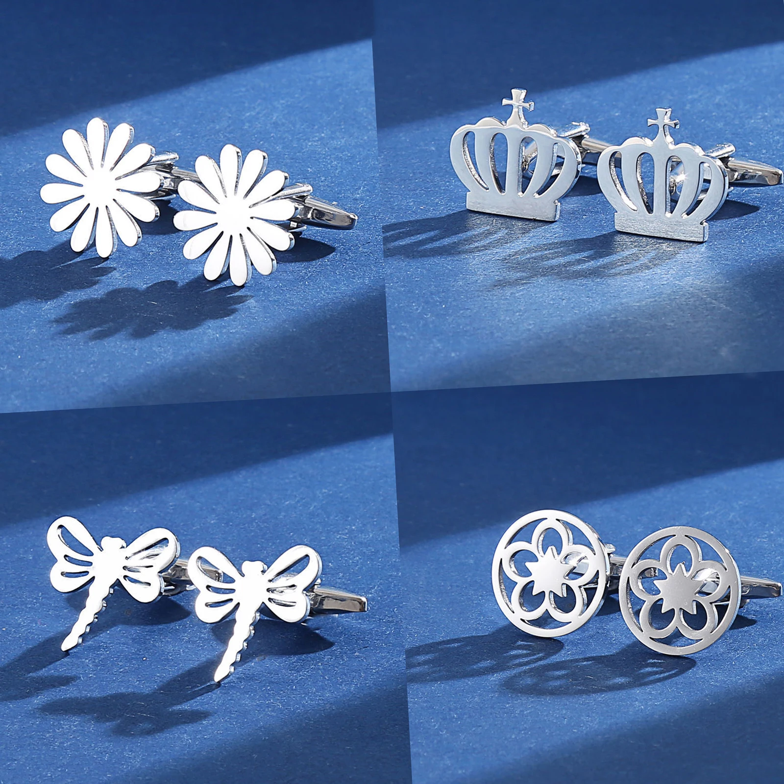 High End Titanium Steel Hollow Crown Personalized and Fun Non Fading Dragonfly Cufflinks Accessories Gift for Men
