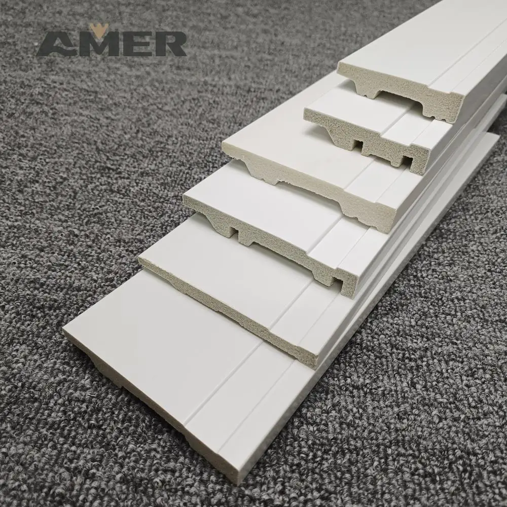 Rongke OEM Factory white polystyrene bed foam skirting primed wooden baseboard moulding board 20cm