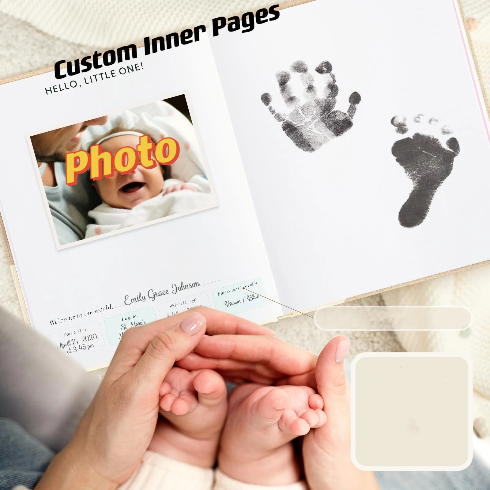 Hot Selling Hardcover Customized Linen Baby Pregnancy Book First Year Photo Album Baby Memory Book