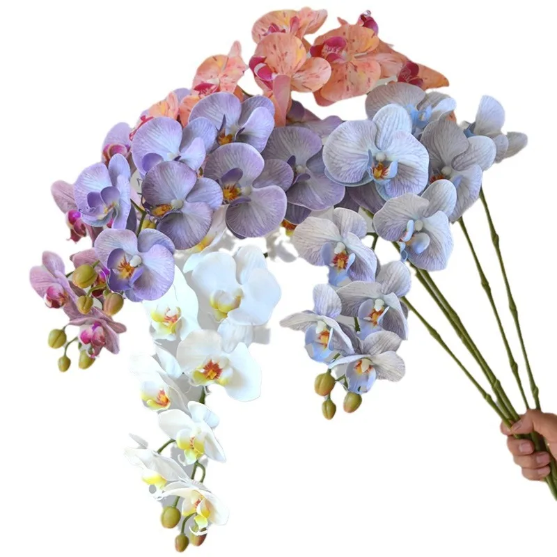 Wedding Home Decoration Orchid 9 Heads Latex Coated Real Touch Orchid Artificial Flowers Phalaenopsis Butterfly Orchid Flower