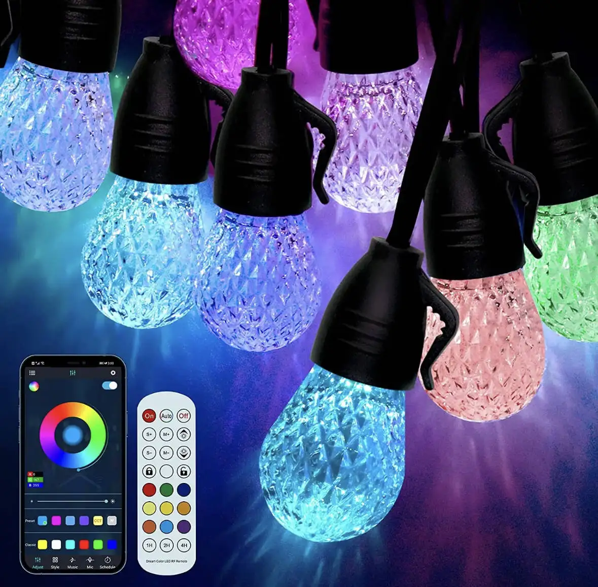 Remote Control & App  Shatterproof Waterproof LED String Lights for Outside