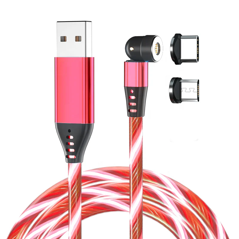 
2021 New Cool Design 2 M 540 Degree Flowing LED Magnetic 3 in 1 USB Cable For iPhone/For Type C/For Micro 