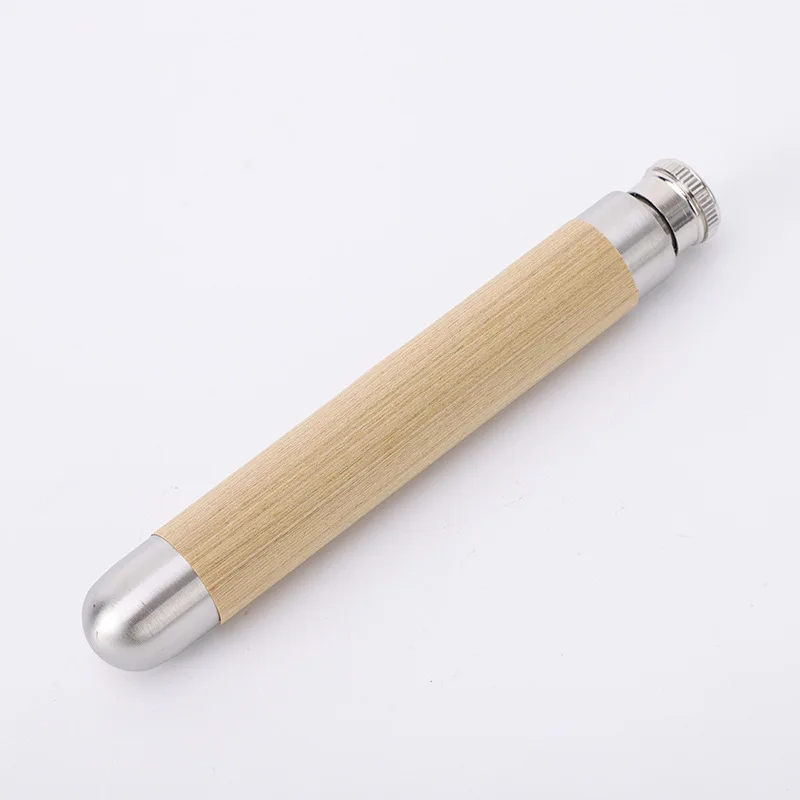 Wholesale tubular round bottom stainless steel flachmann wood grain bamboo grain hip flask