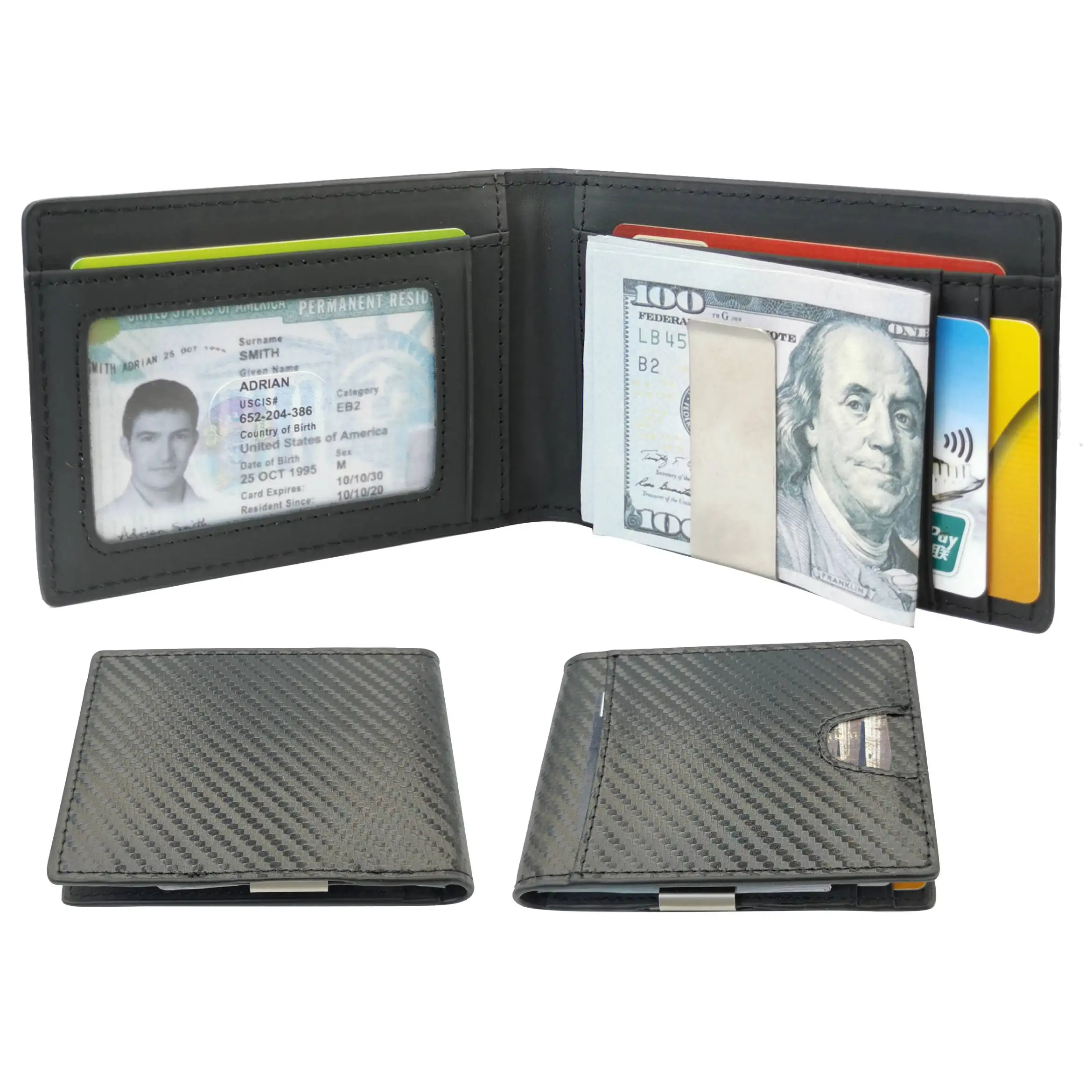 Custom Minimalist slim rfid blocking card wallet front pocket genuine leather men wallet