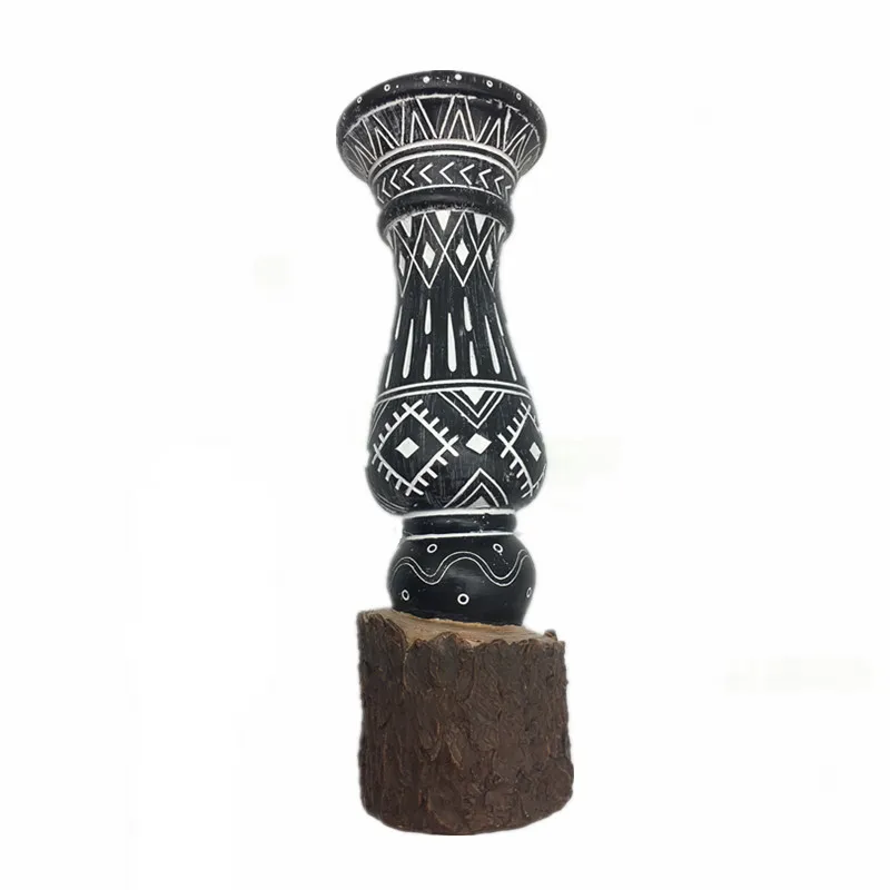 Muslim Geometric Pattern Imitation Tree Stump Design Black Candle Holder Resin Candlestick Holders Decoration
