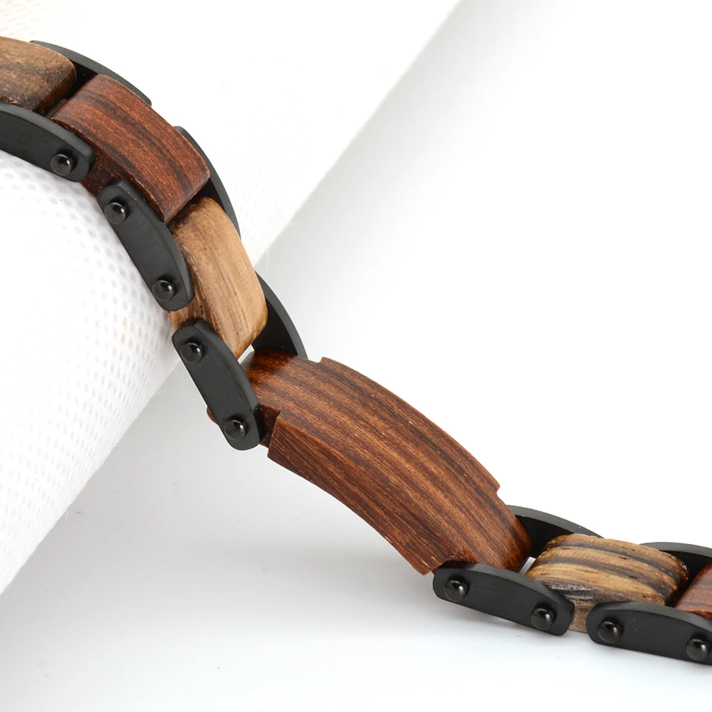 Alibaba China Factory Customized Popular Design Stainless steel and Natural Wood Bracelet in stock