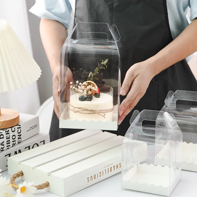 Wholesale Baking Packaging Portable Transparent Heightened Tall Birthday Dessert Clear Cake Box with Handle