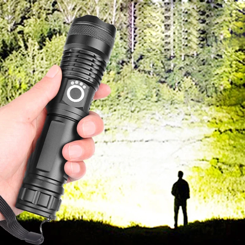 100000 Lumen Handheld Flash Light Rechargeable LED Water Resistant Camping Torches Adjustable Focus Zoom Tactical Flashlight 80