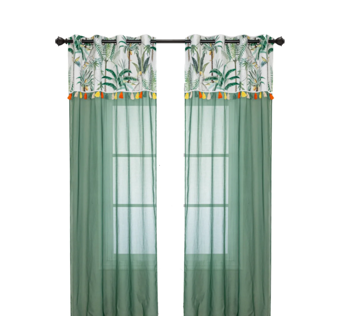 2023 New Arrival Stitching Green Grommet Curtains,  Oases Series Sheer Curtain, Bedroom Decorative Window Cortinas