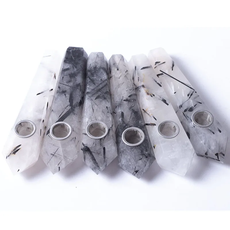 Wholesale Natural Black tourmaline Point Crystal Quartz Crystal Wand Smoking Pipes