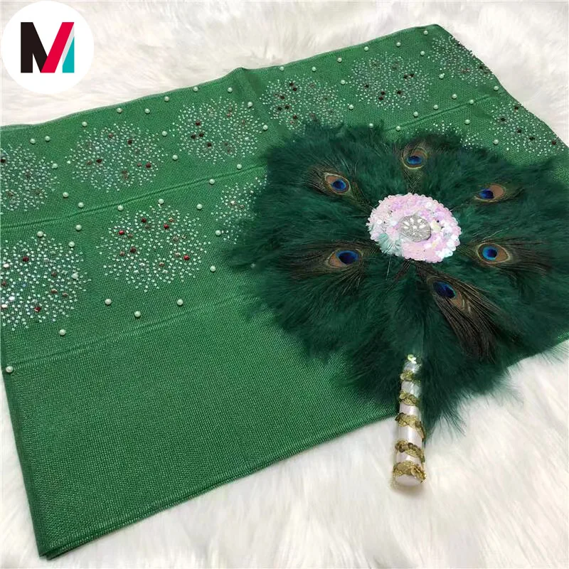  Оптовая продажа африканские камни и бусины aso oke gele Нигерия фанаты из зеленых перьев для женской