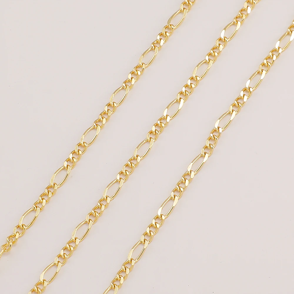 3+1 figaro design gold chain 18K gold plated brass chain Wholesale italian gold plated chain for jewelry making
