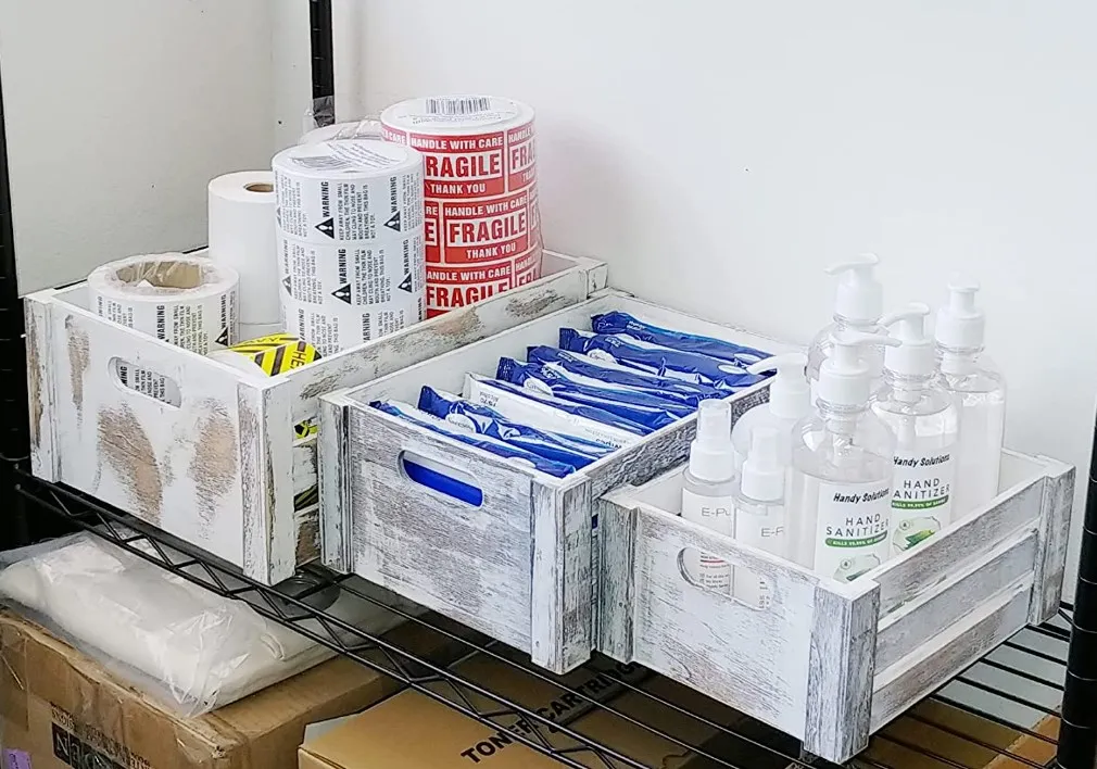 Rustic White Set of 3 Distressed Decorative Wood Crates Storage Container wooden box