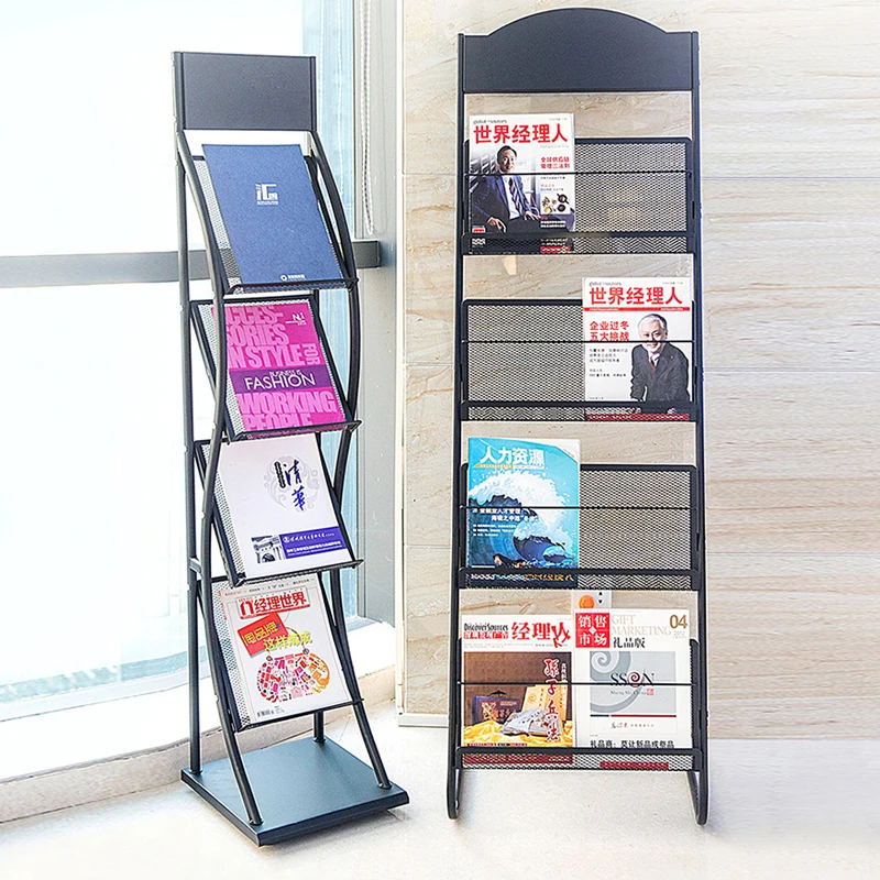 Floor standing clear acrylic magazine display stand, newspaper display stand, multiple layers metal magazine billboard