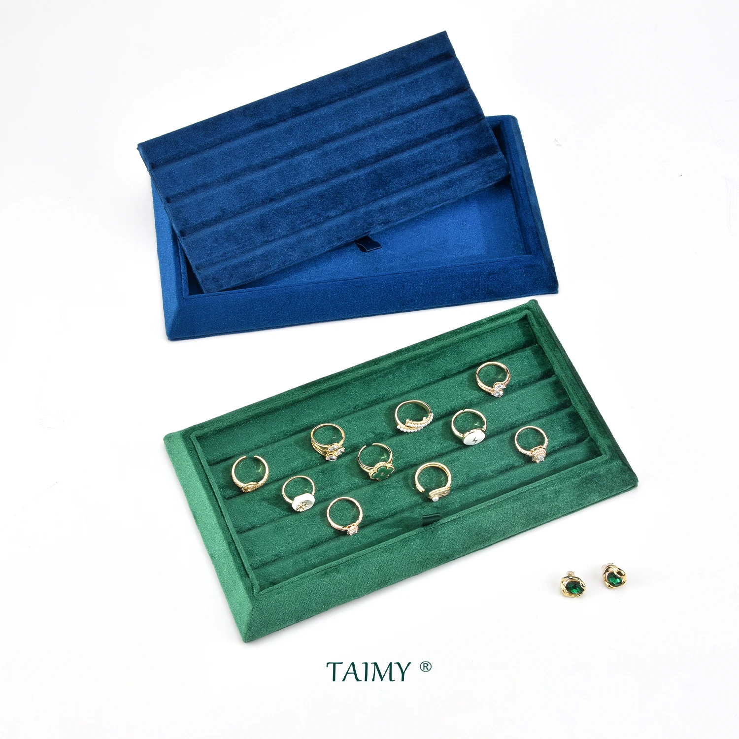 Stock Wholesale Velvet Wood Embryo Jewelry Tray V Groove Display Diamond Jewelry Tray Jeweler Workbench Ring Jewellery Show