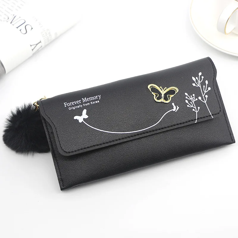 Custom Women Wallet Designer Solid Color Long Slim Card Holder Money Clutch Bag butterfly Buckle Lady Leather Wallet For Women