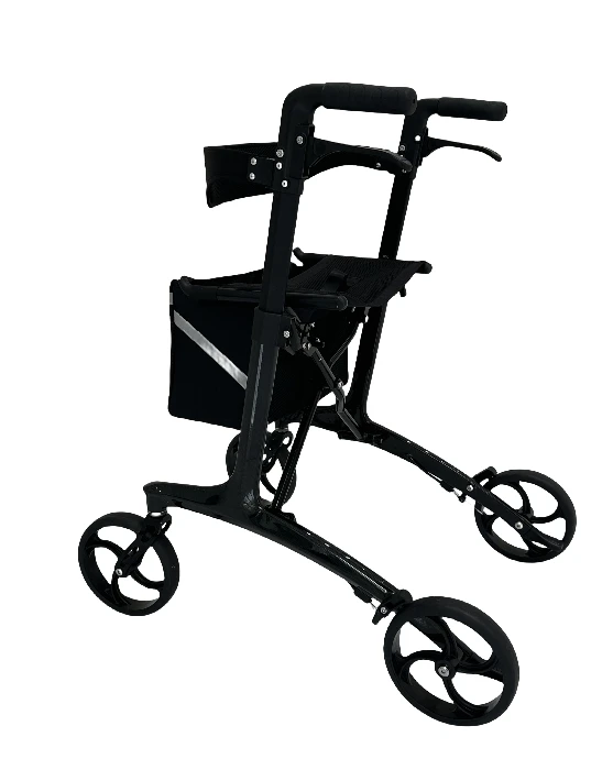 Easy to Transport Advanced 120kg Weight Bearing Carbon Fiber Folding 4-Wheel Senior Walker with Height Adjustable