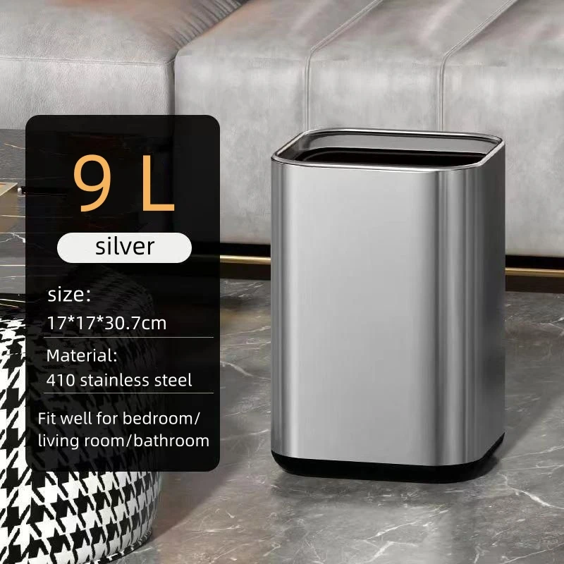 9L Removable Liner Bucket Metal Rubbish Bin Paper Waste Basket Bathroom Garbage Bin Open Top Trash Can