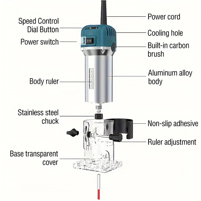 Power Machine Team Tool Handheld 1280W 550W 6MM 680W 28000RPM Electric Trimmer Wood Woodworking DIY Milling