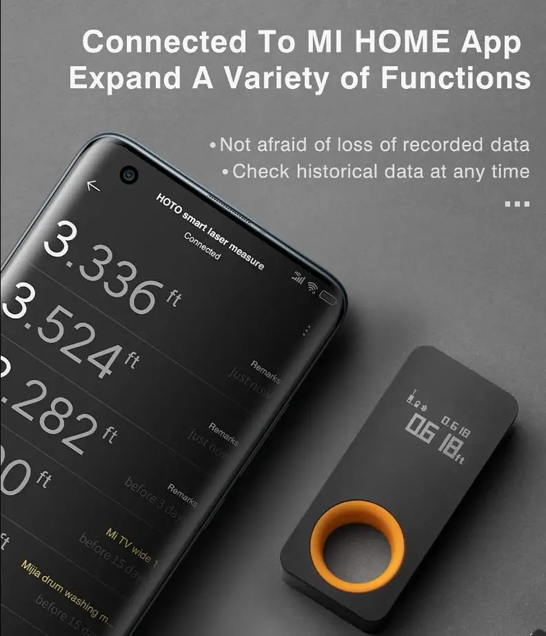 HOTO Newest Design Laser Measuring Tool Digital Tape Measure USB Rechargeable laser measuring tape Ruler For Area Volume