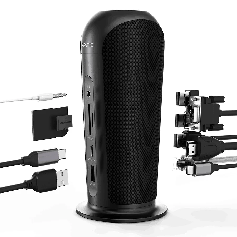 
USB C Docking Station with Speaker Type-C Hub with dual HDMI 3usb c SD TF AUX RJ45 DC speaker 