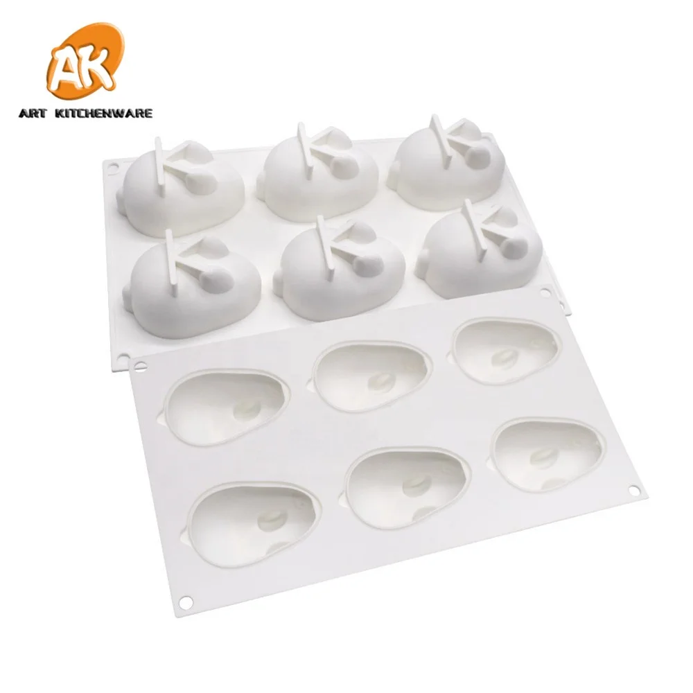 AK Easter 6 cavies Rabbit 3D Silicone Mousse Cake Molds for Bakery DIY Jelly Moulds Kitchenware DIY Chocolate Soap Molds MC-127