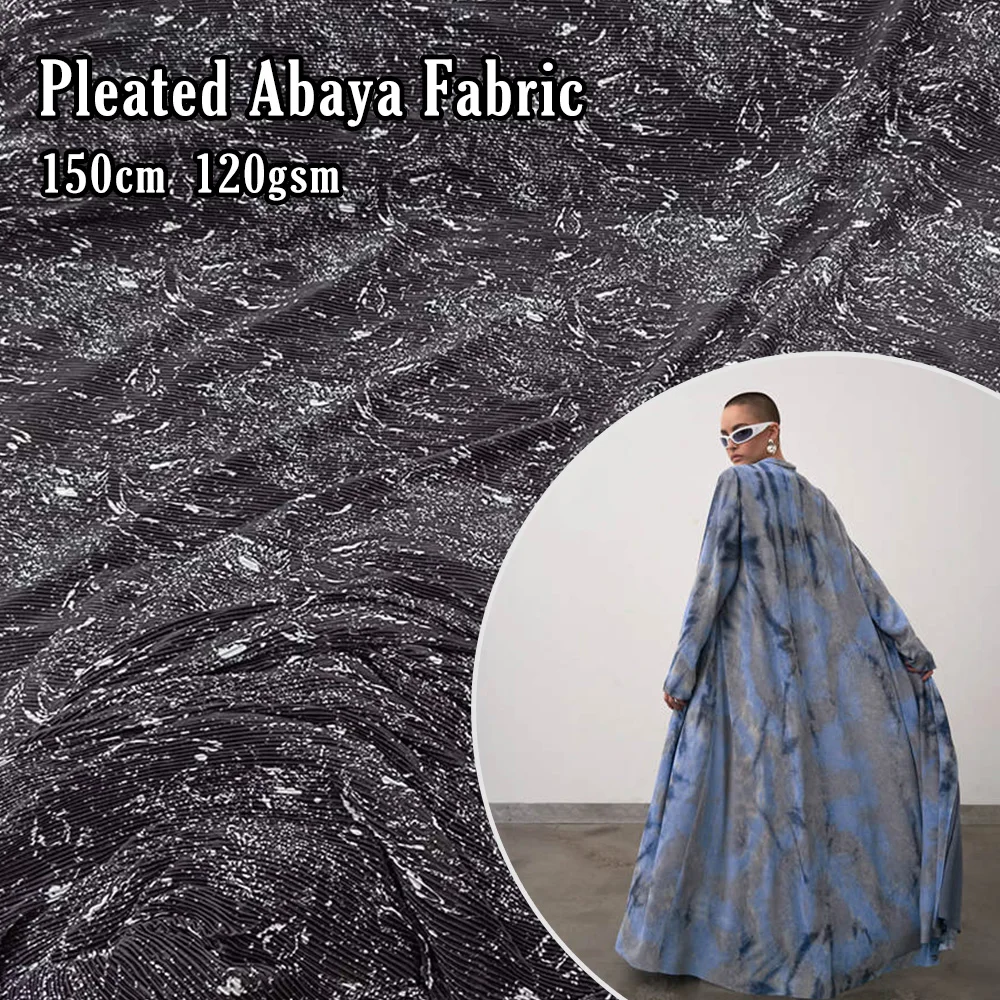 Custom printed crinkle jersey stretch nida fabric cloth polyester pleated knit dress fabric for abaya