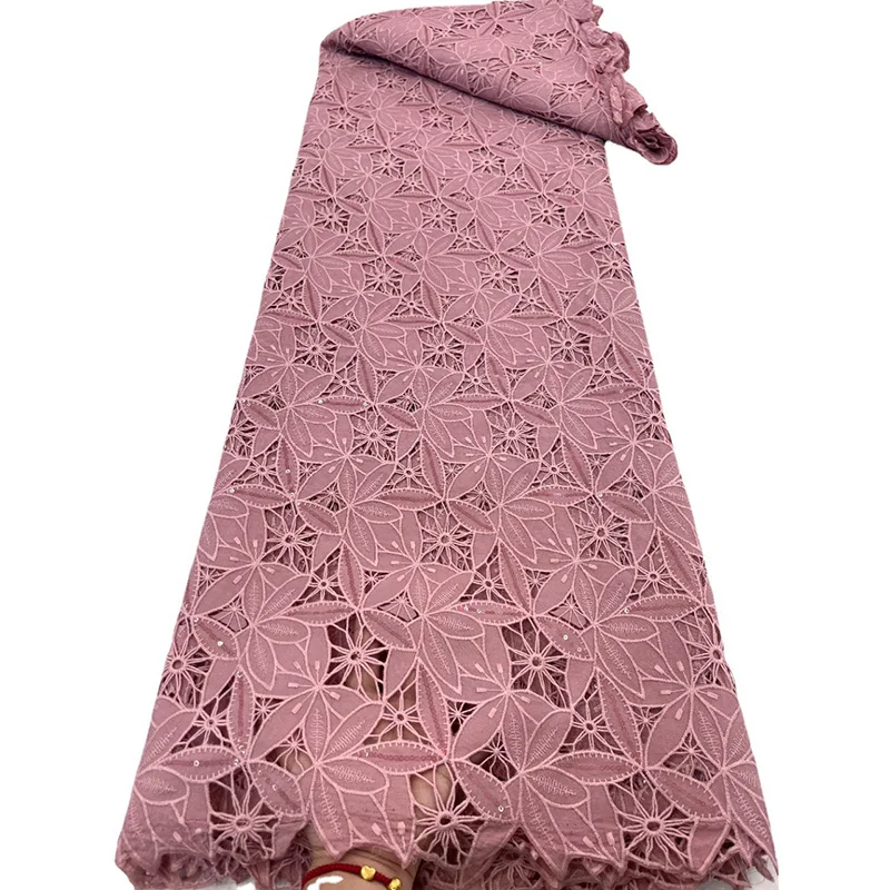 Sequined Embroidery Maple Leaf Flowers Cotton Eyelet Lace Fabric