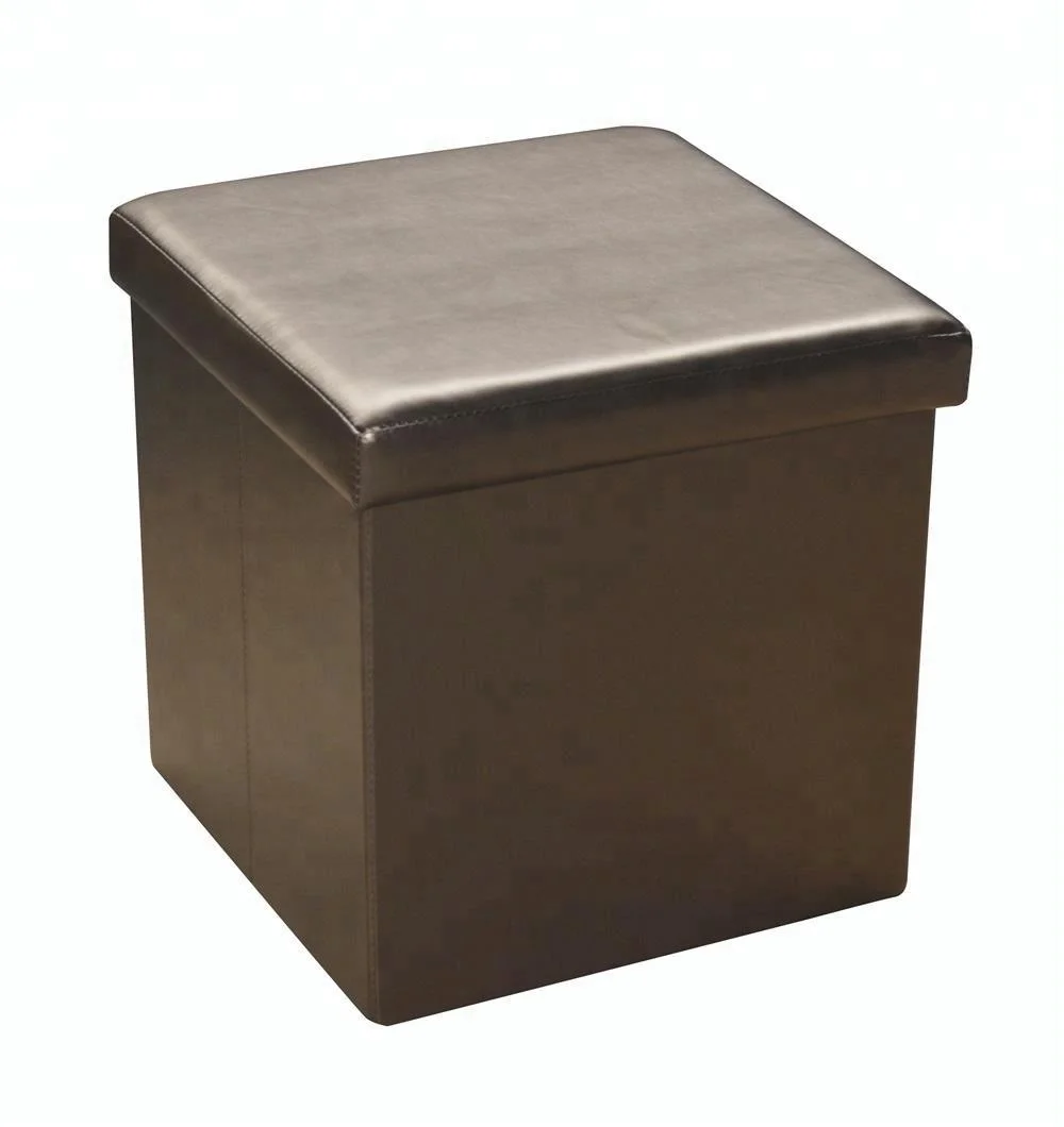 Gold Color PU Leather Collapsible Storage Ottoman Pouffe