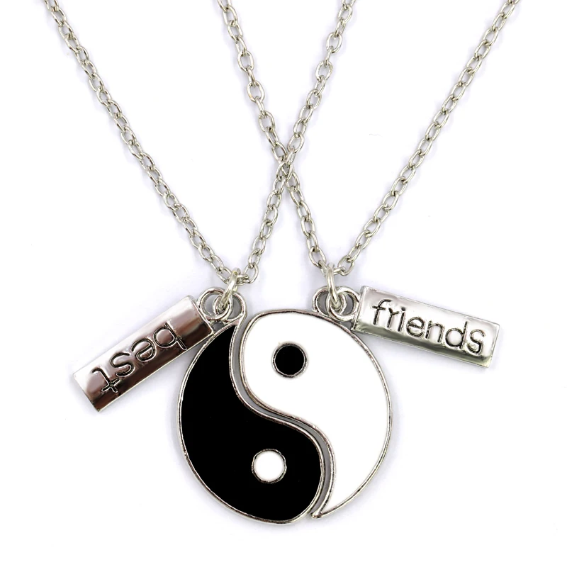 Best Friends Yin Yang Metal Puzzle Enamel Pendant Necklace Figaro Chain Stainless Steel Jewelry Custom Necklace