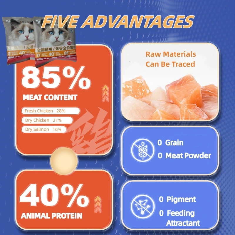 Горячая распродажа свежее сырье беззерновая формула с высоким содержанием животного белка все этапы жизни сухой корм для кошек