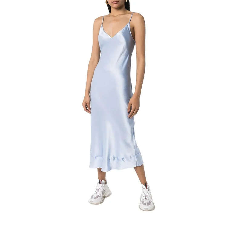 
new arrival solid color sleeveless sexy backless dress women long silk dress party dress 