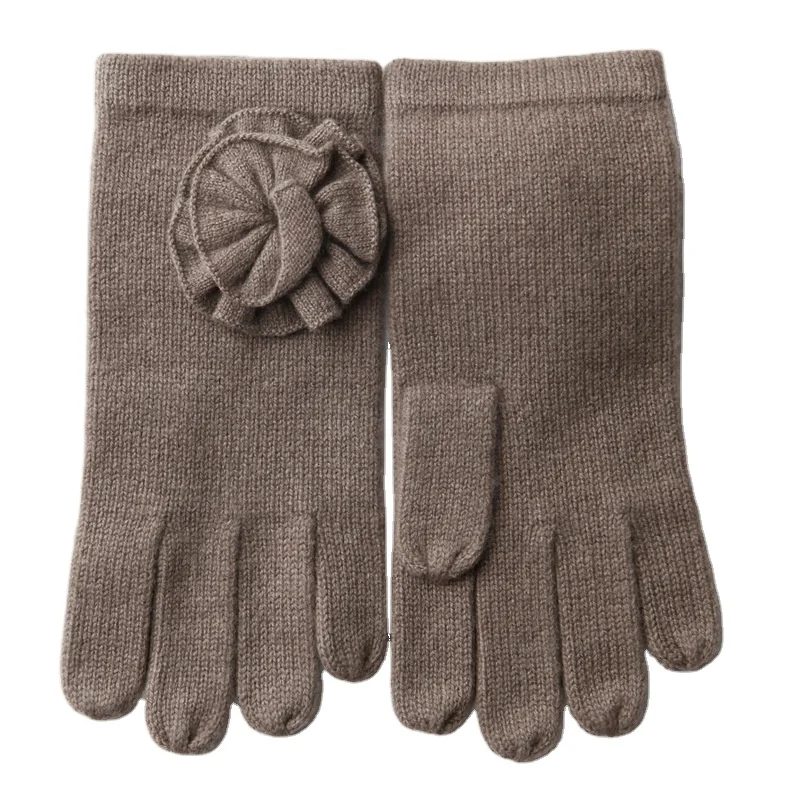 Однотонные 20% кашемир 80% шерсть женские зимние перчатки простая вязка с цветочным