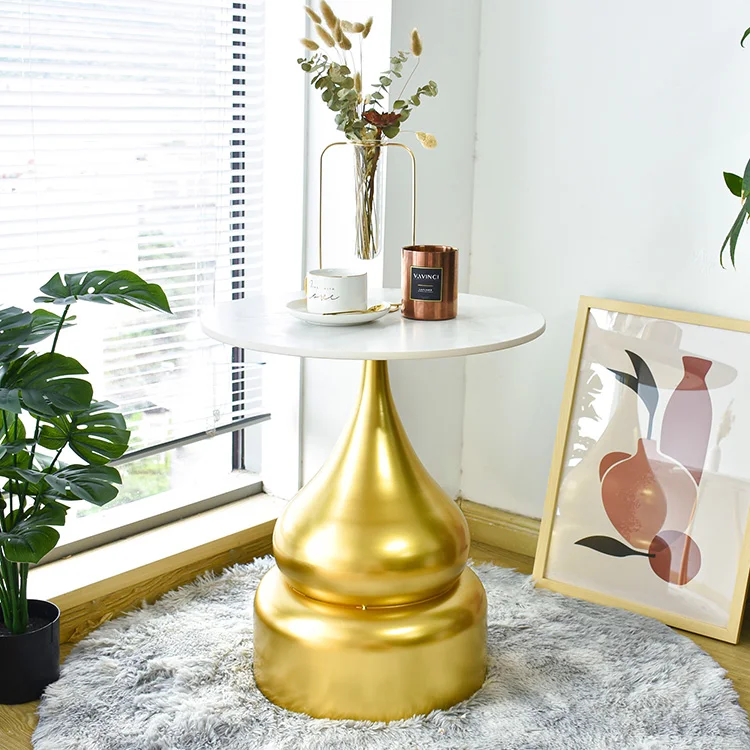 
Wholesale Luxury Side Table Modern Round Marble Top Metal Base Bedside Table Gold And White Side Table for livingroom furniture 