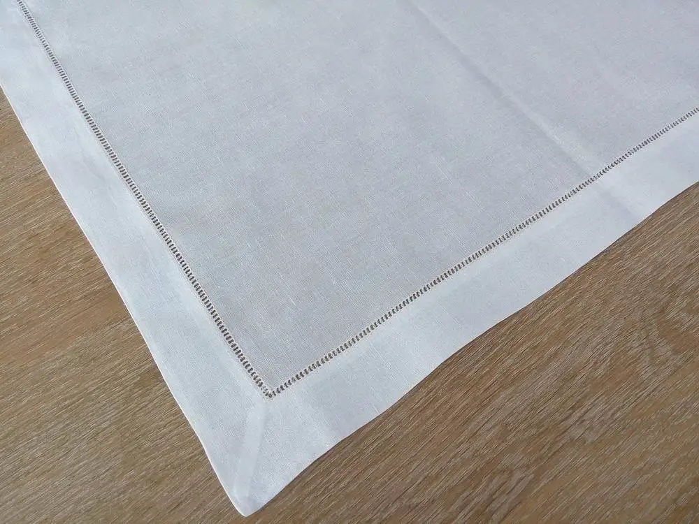 18 x 18 inch 55/45 Cotton Ramie  Dinner Napkin Hemstitched White Linen Napkin