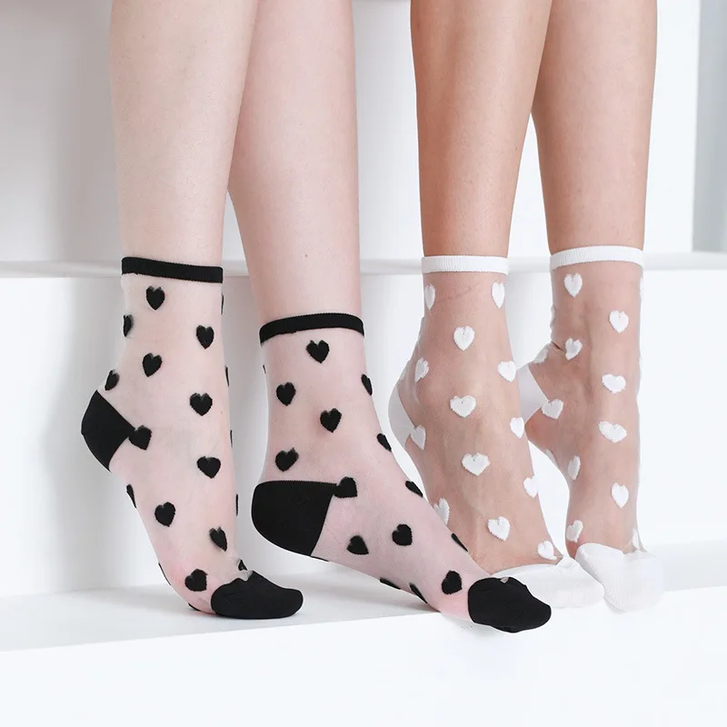Hot sale sexy summer new polkadot lace transparent crystal woman sheer socks