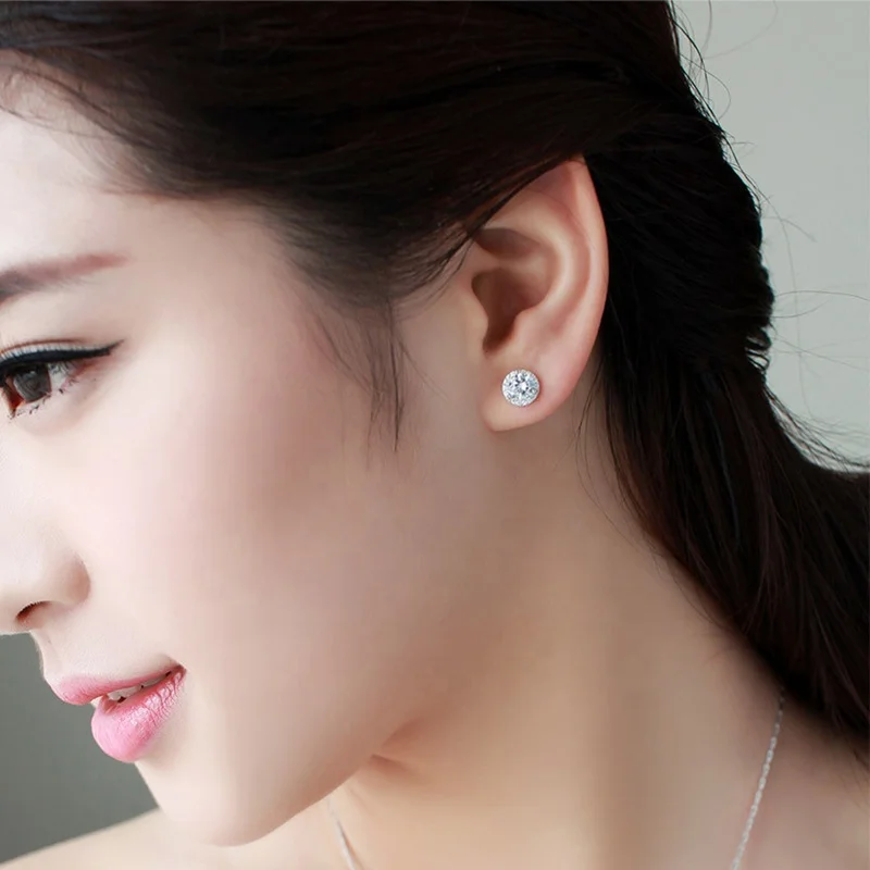Cheap Round Full Pave Setting Stone Studs Eye Earrings Fashion Jewelry