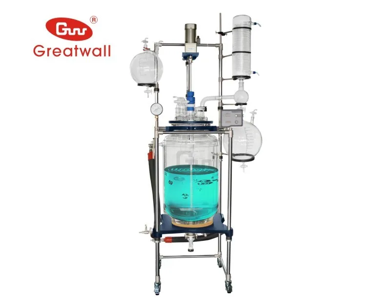 100 Litre Double Layer Jacketed Glass Chemical reactor for synthesis, distillation and concentration
