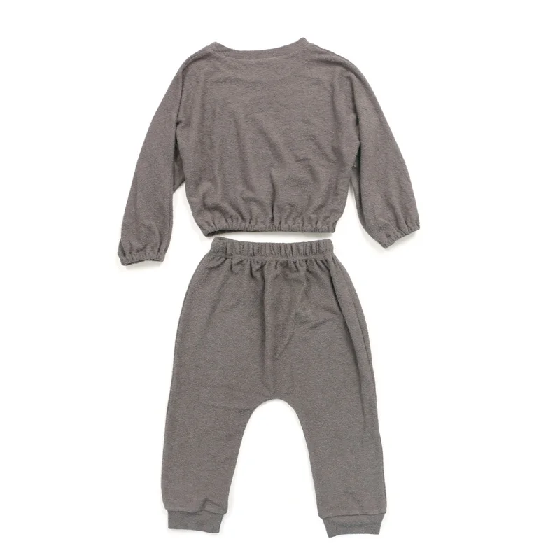 Kids Clothing Girls Baby Outfits Coffee Brown Long Sleeve Woolen Wholesale Children Boutique Clothing Sets