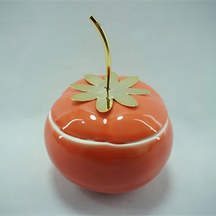 Small Ceramic Tea Canisters with Lid Persimmon Shaped Porcelain Loose Jars Tins Food Storage Jar Sugar Bowl Seasoning Pot