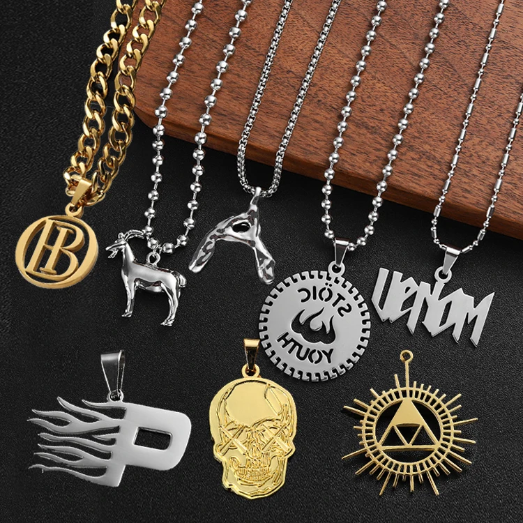 Cool Jewelry Custom 2D 3D Name Letter Logo Sliver Pendant Necklace Stainless Steel Man Necklace For Men With Cuban Link Chain