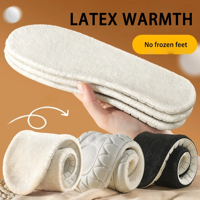 Winter warm keeping plush latex insole for snow boots odor prevention super soft and high elasticity thermal fluffy foot beds