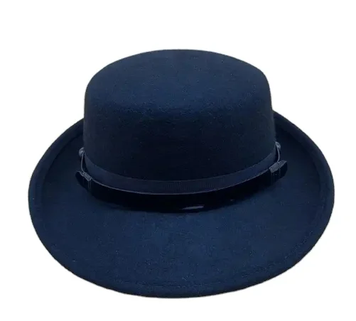 Custom High Quality Formal 100% Wool Fashion Wide Brim Women Men Pork Pie Hat Black Bowler Derby Porkpie Top Parade Bowler Hat