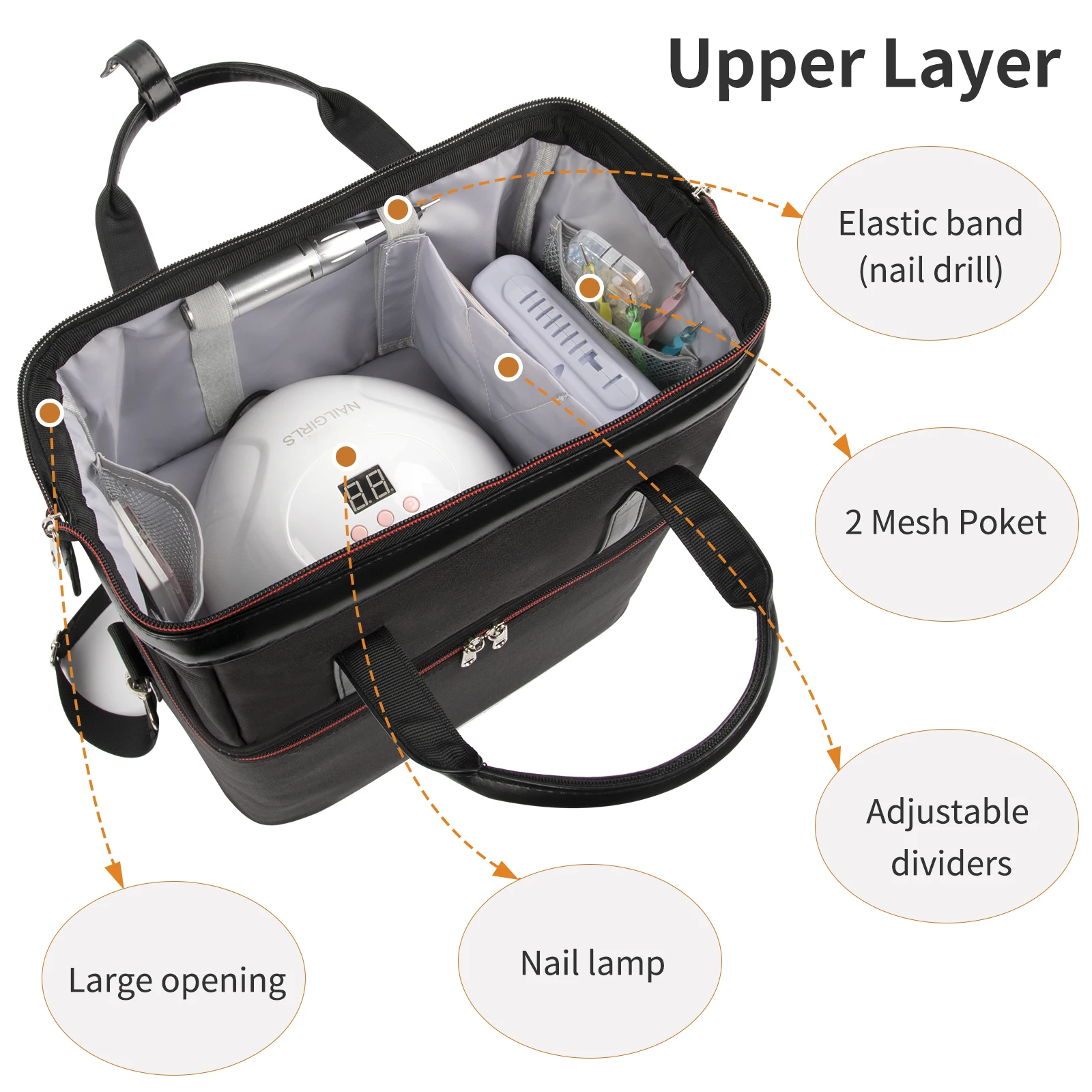 Relavel Nail Polish Organizer Holds 56 Bottles Vanity Bag Led Nail Lamp Case Nail Polish Storage Bag for Manicure Set