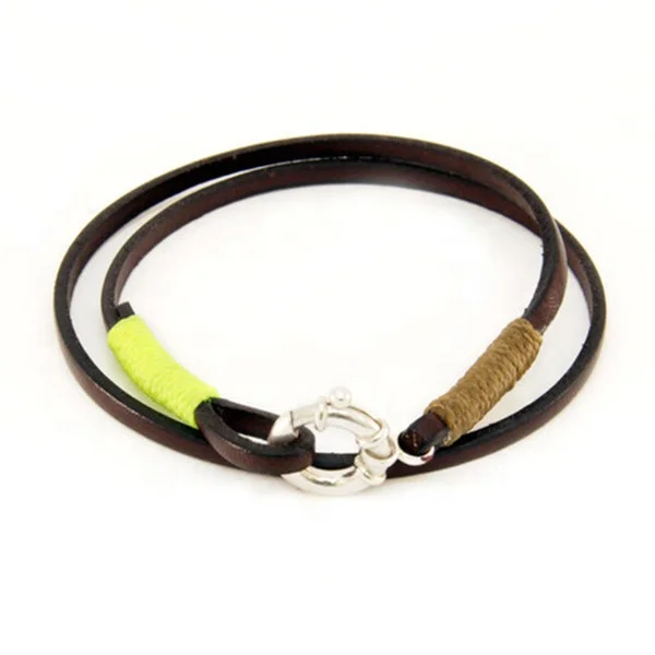 Factory Direct Sales Hand Made Heart Soul Double Trapped Silver Lock Neon Wax Thread Skin Leather Bracelet