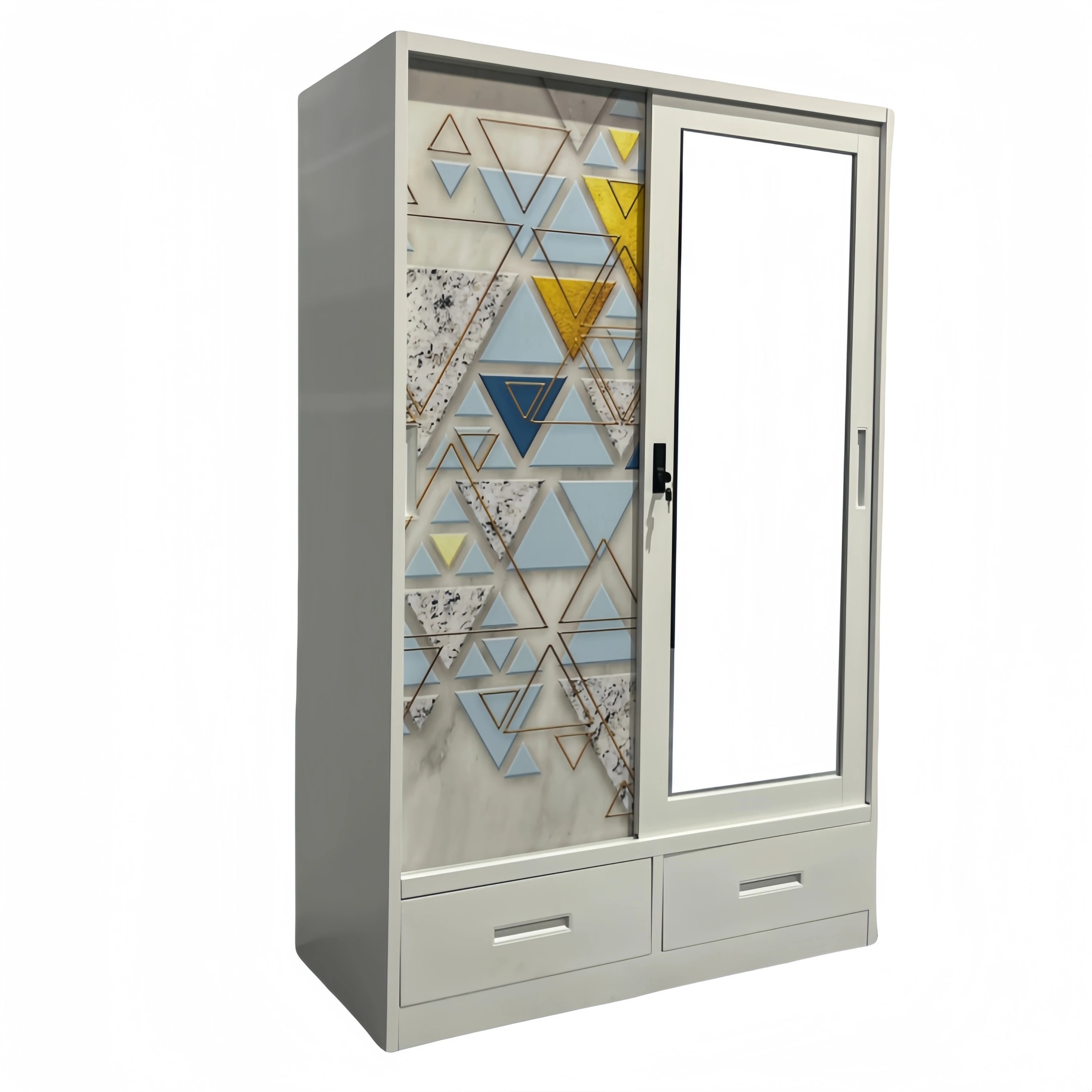 Factory Wholesale Price Metal Steel Wardrobe Multi-use Custom Pattern Large Storage Clothes Wardrobe Cabinet with mirror